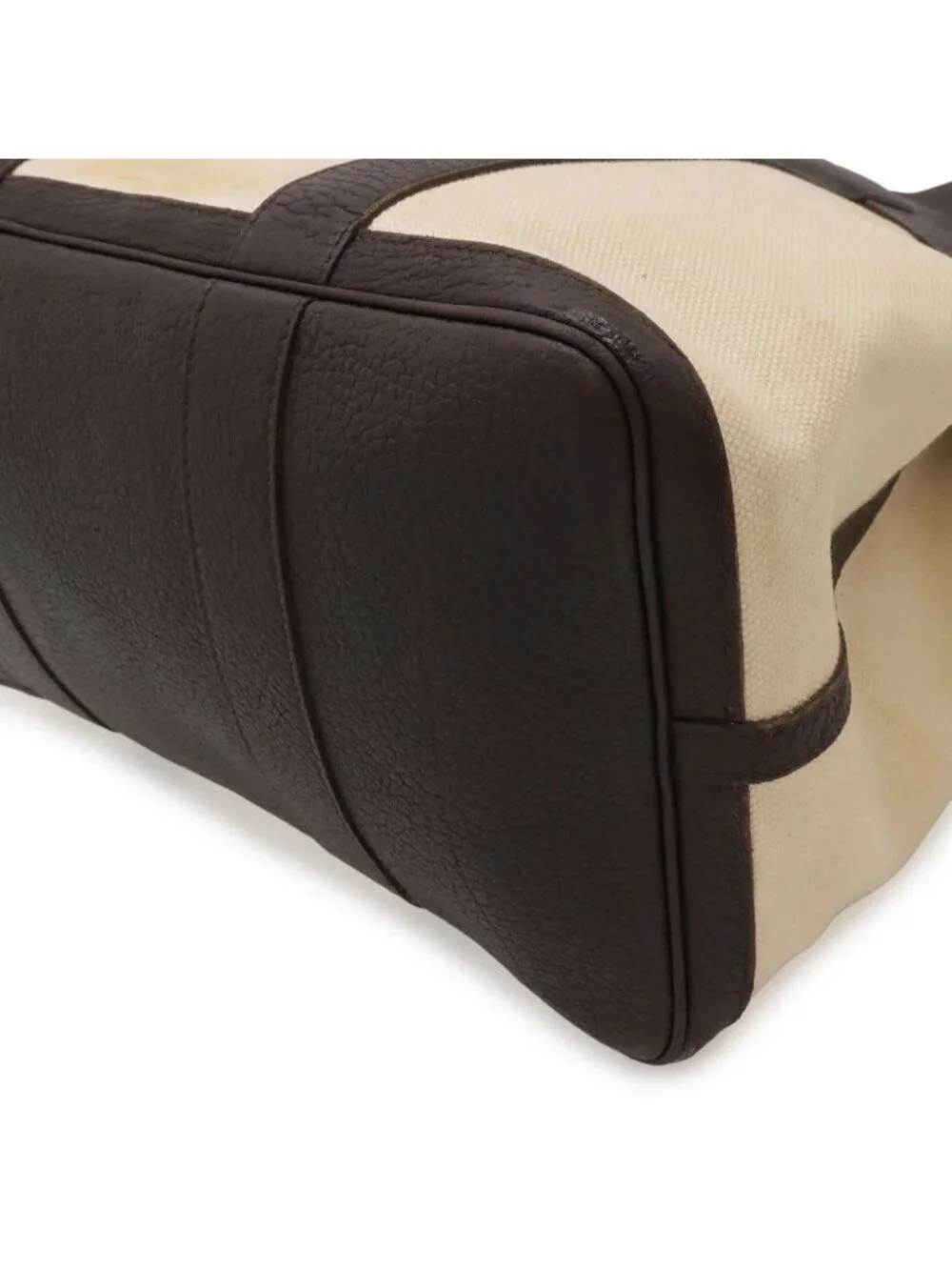 Hermes Petite Ceinture MM Tote Canvas Leather Ivory Dark Brown